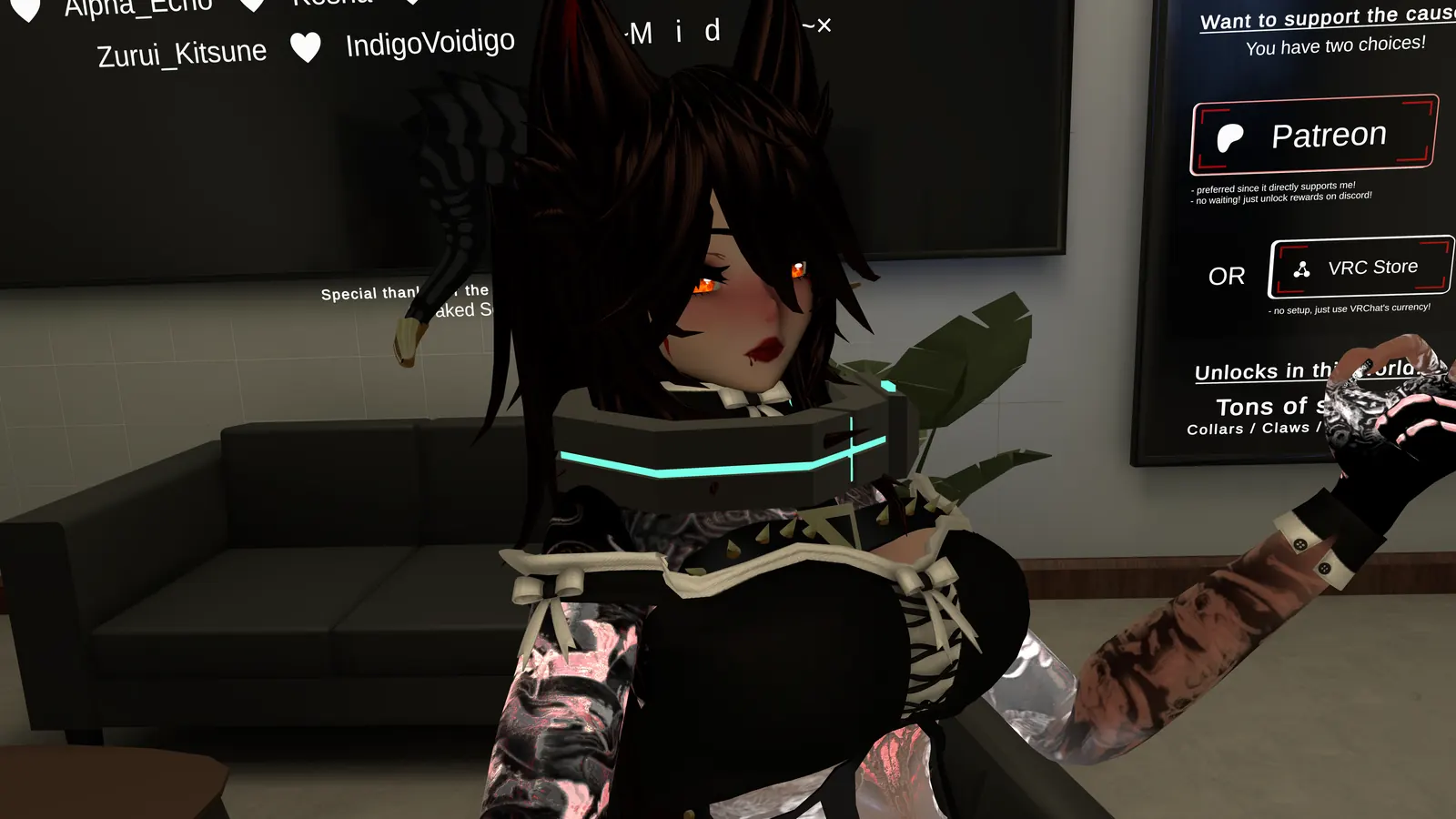 A VRChat avatar standing in front of a world menu