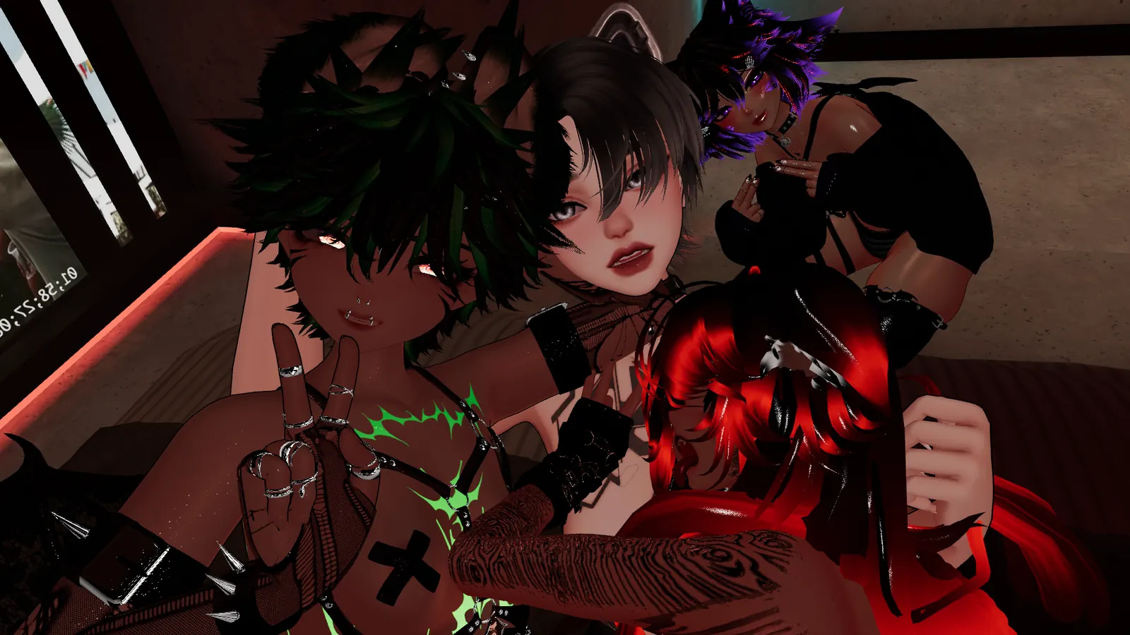A close group hug between VRChat friends